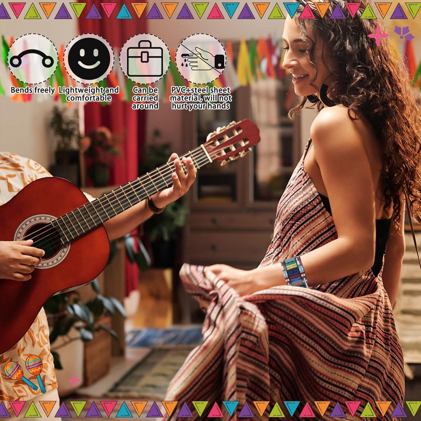 30 Pcs Hispanic Heritage Month Decorations Slap Bracelets Party Favors(Colorful)