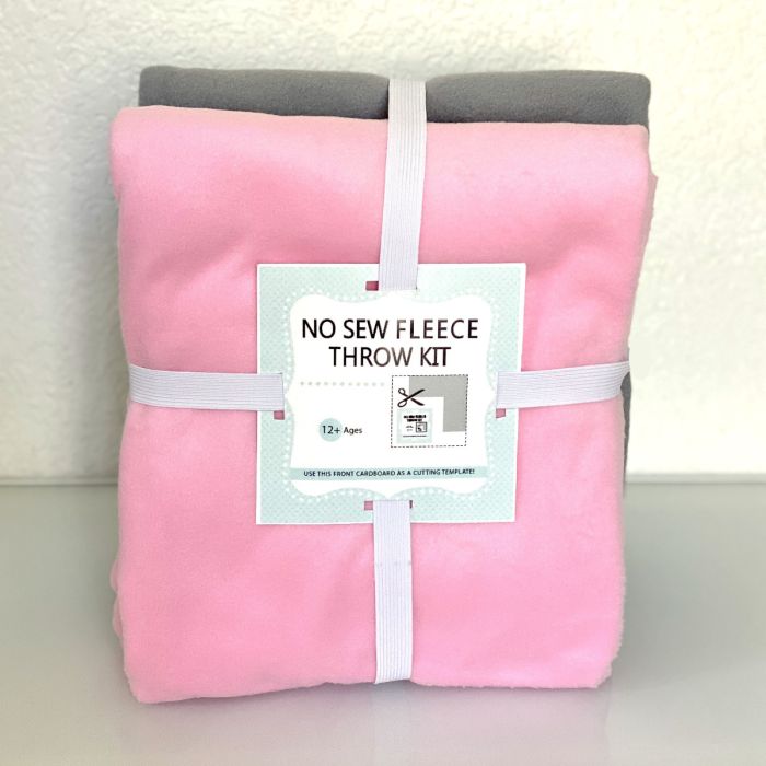 Solid Fleece No-Sew Throw Kit - Soft Pink/Gray (50x60)