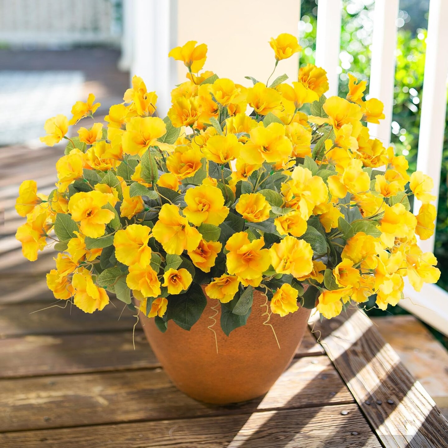 Artificial Flowers Plants for Outdoors Decor, 6 Bundles Silk Hibiscus Bouquet (Yellow) 12"D x 12"W x 6"H