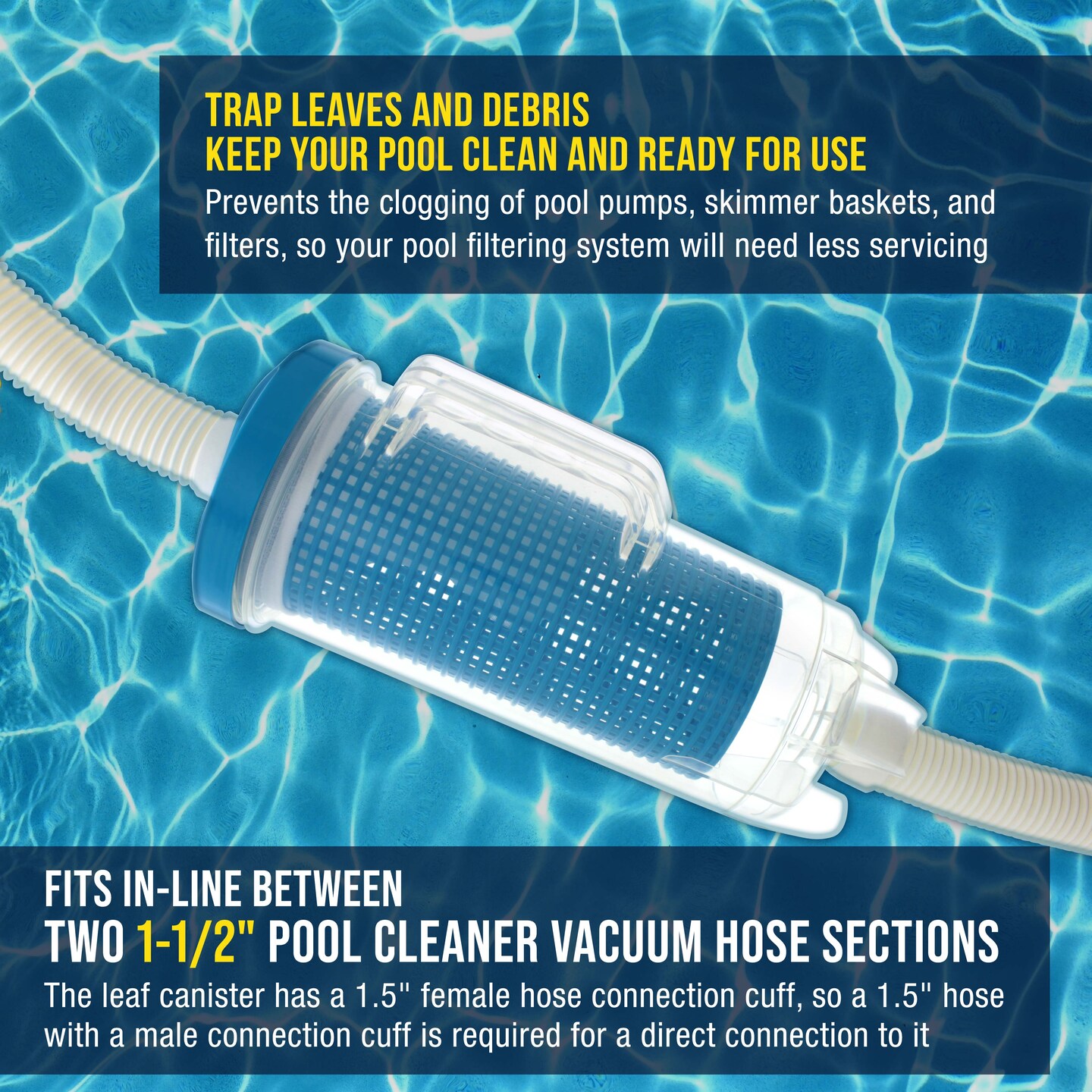U.S. Pool Supply&#xAE; In-line Pool Leaf Canister with Large Plastic Mesh Basket &#x26; Mesh Bag - Fits 1-1/2&#x201D; Pool Cleaner Vacuum Hose Sections - Skims Leaves, Prevents Clogging