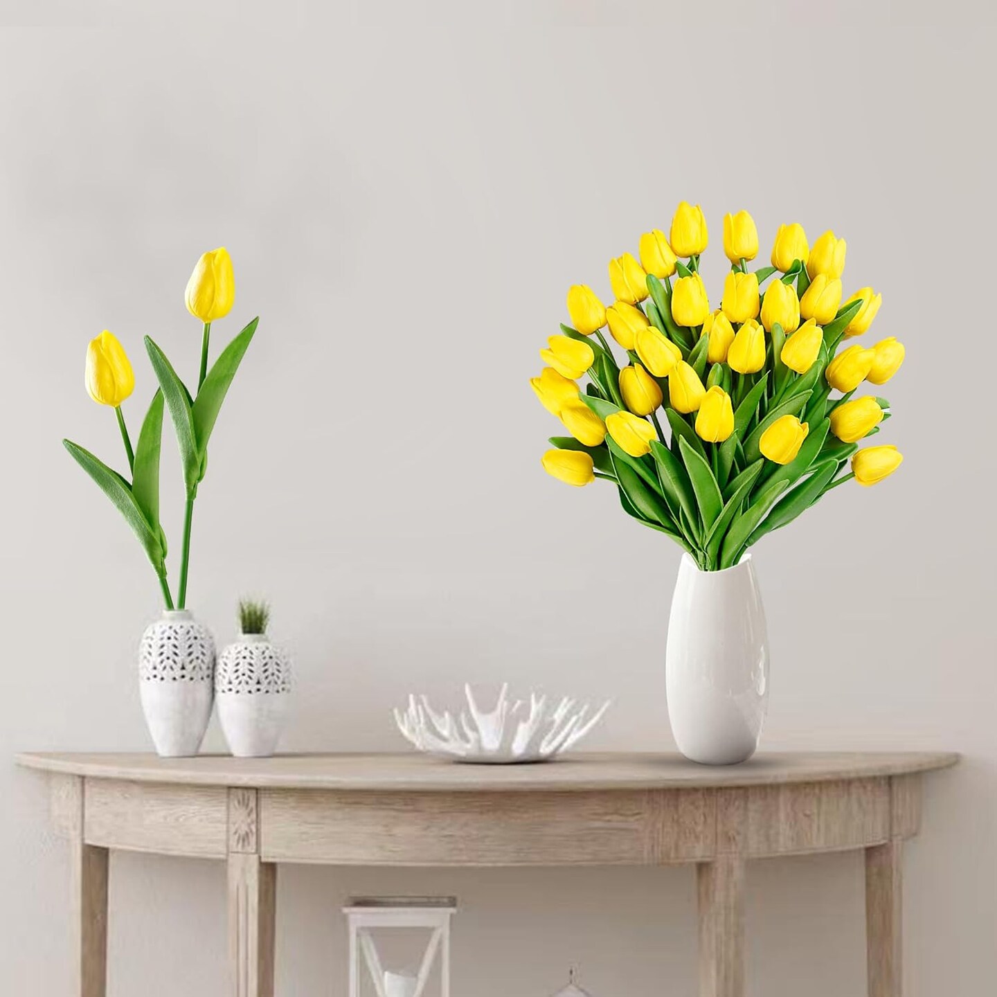 15 Pcs Fake Tulips Artificial Flowers (Yellow) 11.8"D x 7.8"W x 0.3"H