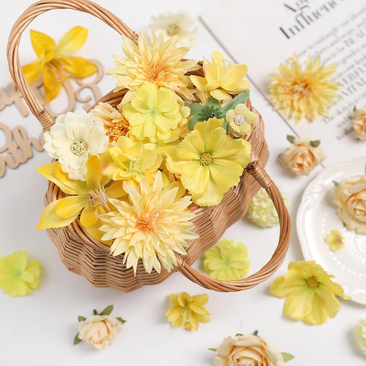 Fake Flower Heads Mini Yellow Artificial Flower