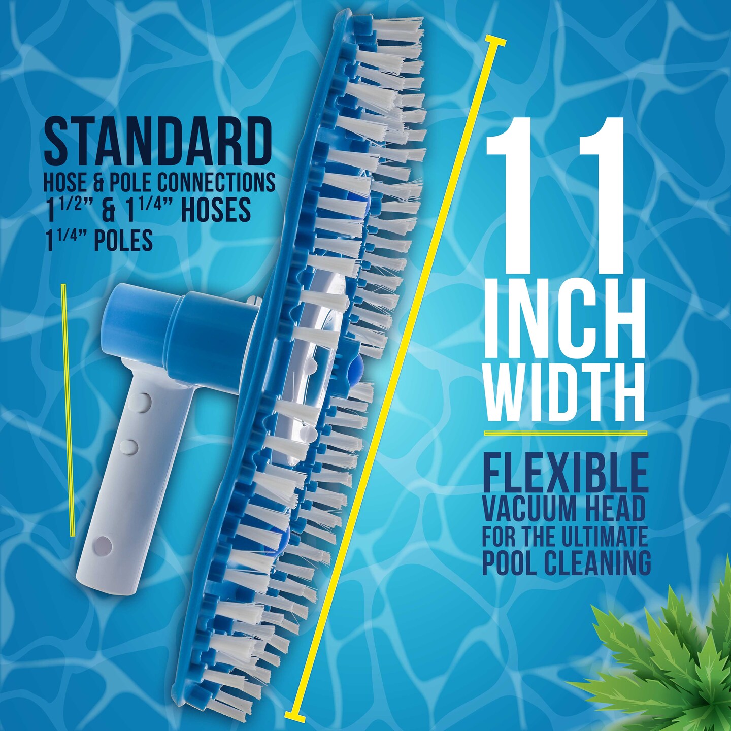 U.S. Pool Supply&#xAE; Flexible Triangular Pool Vacuum Head with Swivel Connection, Multi-Directional Fishtail EZ Clip Handle - Connects to 1-1/2&#x22;, 1-1/4&#x22; Vacuum Hose, Poles