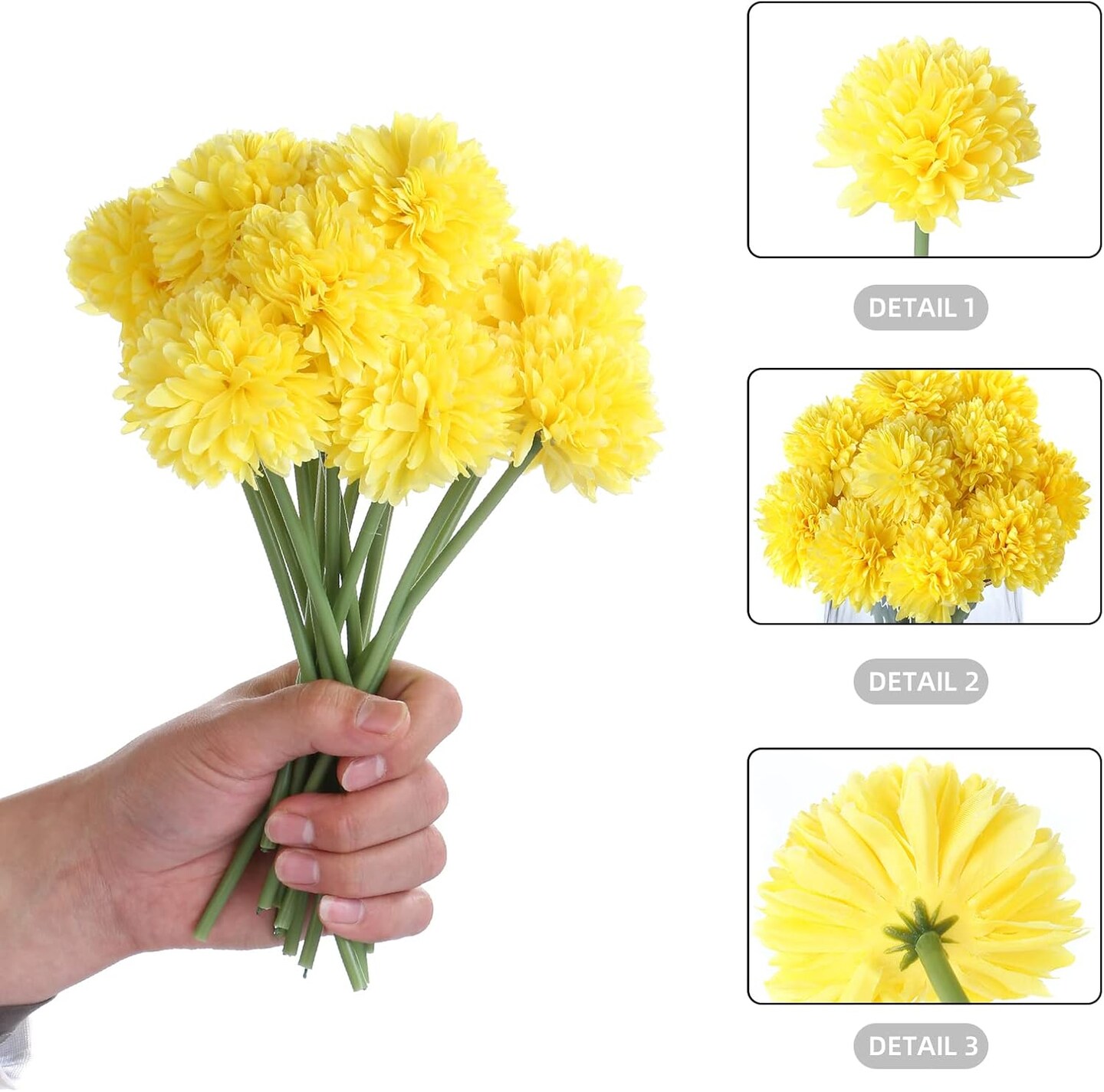 20Pcs Artificial Mums Flowers Fake Silk Chrysanthemum Balls Flower (Yellow)
