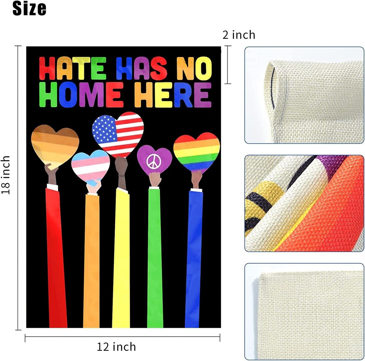 Pride Garden Flag, Rainbow Progress Pride Flags, Double Sided LGBTQ Progress Yard Flag 12x18 Inch for Lesbian Gay Bisexual Pride Month Yard Outdoor Decorations (Love2)