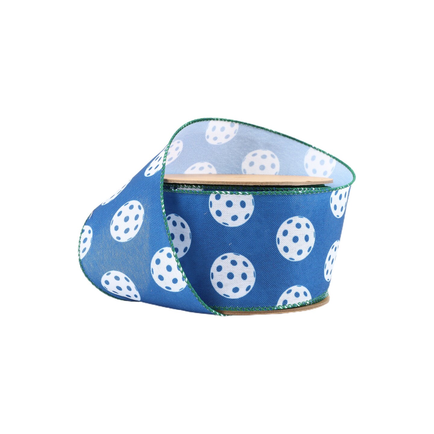 LaRibbons 2 1/2" Wired Ribbon | Pickle Balls on Blue Indoor | 10 Yard Roll