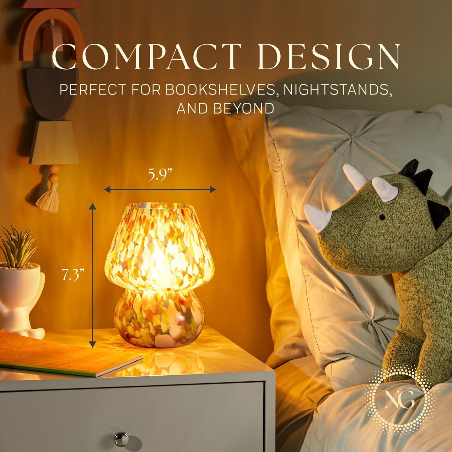 Next Glow Mushroom Lamp &#x2013; Modern Colorful Glass LED Light with Dimmer for Bedroom &#x26; Desk D&#xE9;cor