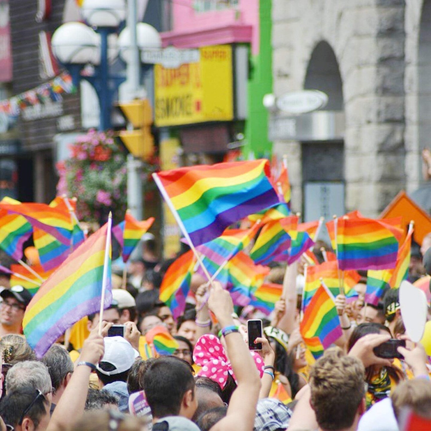 100 Pieces Pride Rainbow Stick Flag, 8.2 x 5.5 inch Small Handheld Rainbow Flag, Mini LGBT Flag Bunting for LGBT Parades, Mardi Gras, Rainbow Party