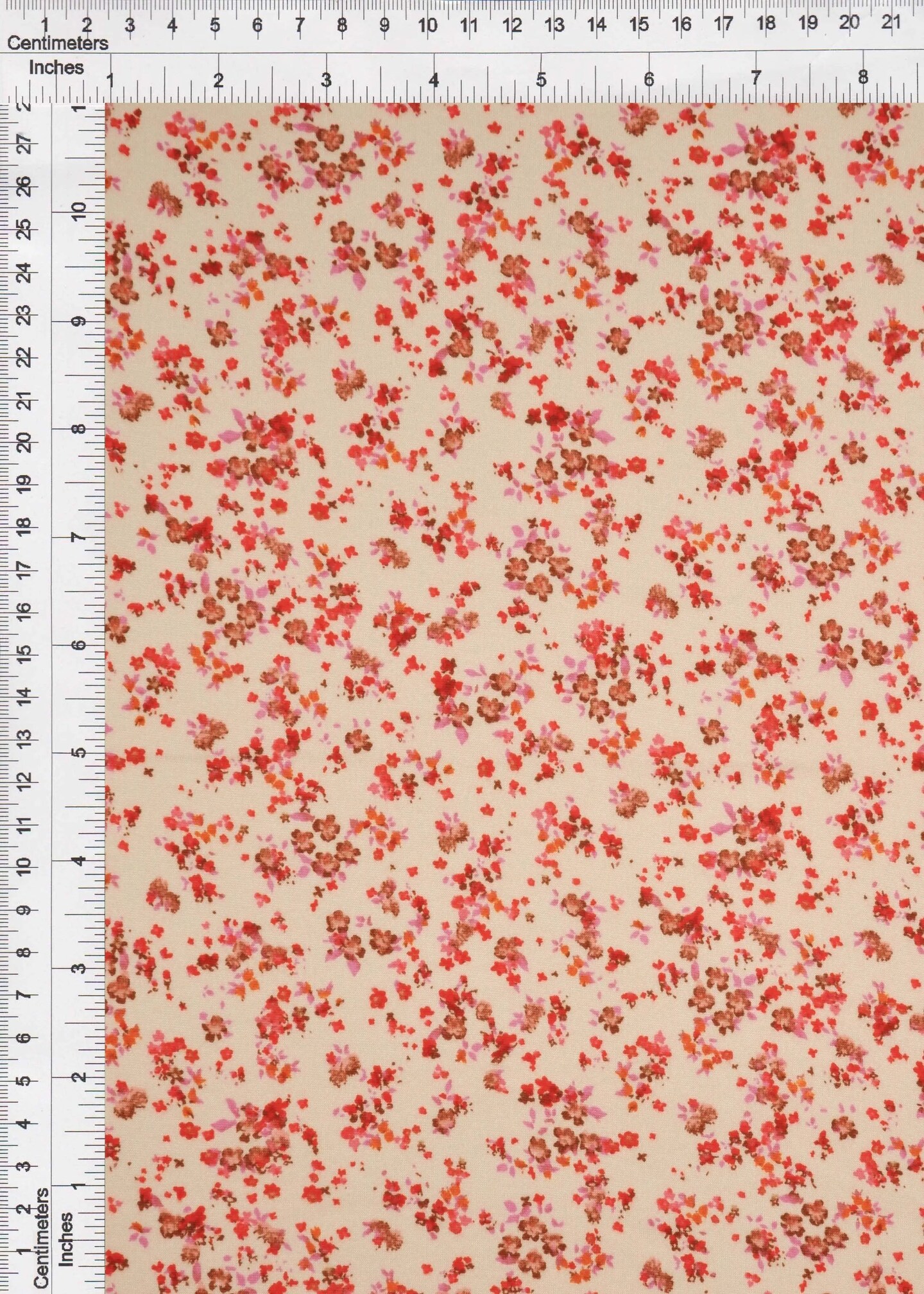 1 Yard Sand & Red Ditsy Floral Brushed DTY Knit Fabric Soft Stretch 58/60" Wide