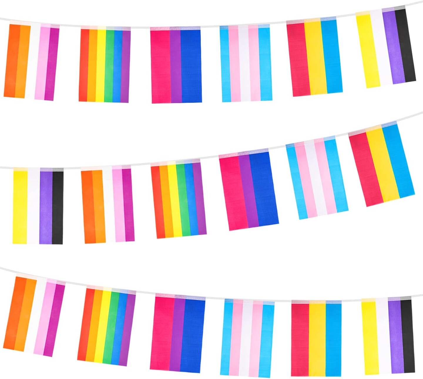 60 Rainbow Triangle Pride Flags, 66 Feet, 2 Sets, 5.5 x 8.3 Inches, LGBT Pride Occasion, Banner, Pennant
