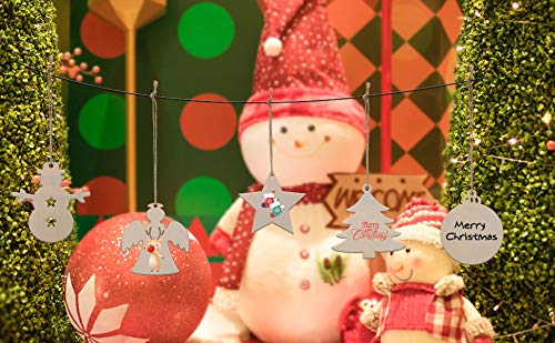 50 Pcs Unfinished Paintable Blank Wooden Christmas Festival Decoration Ornaments, Xmas Tree Hanging Wood Slices for Kids DIY Art Crafts, 5 Designs-Christmas Tree, Snowman, Stars, Angel, Round
