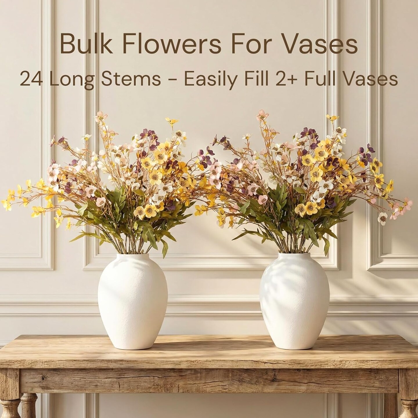 24 Stems Artificial Wildflower Bouquet – 23" Faux Silk Flowers for Spring, Home Decor & Table Centerpieces