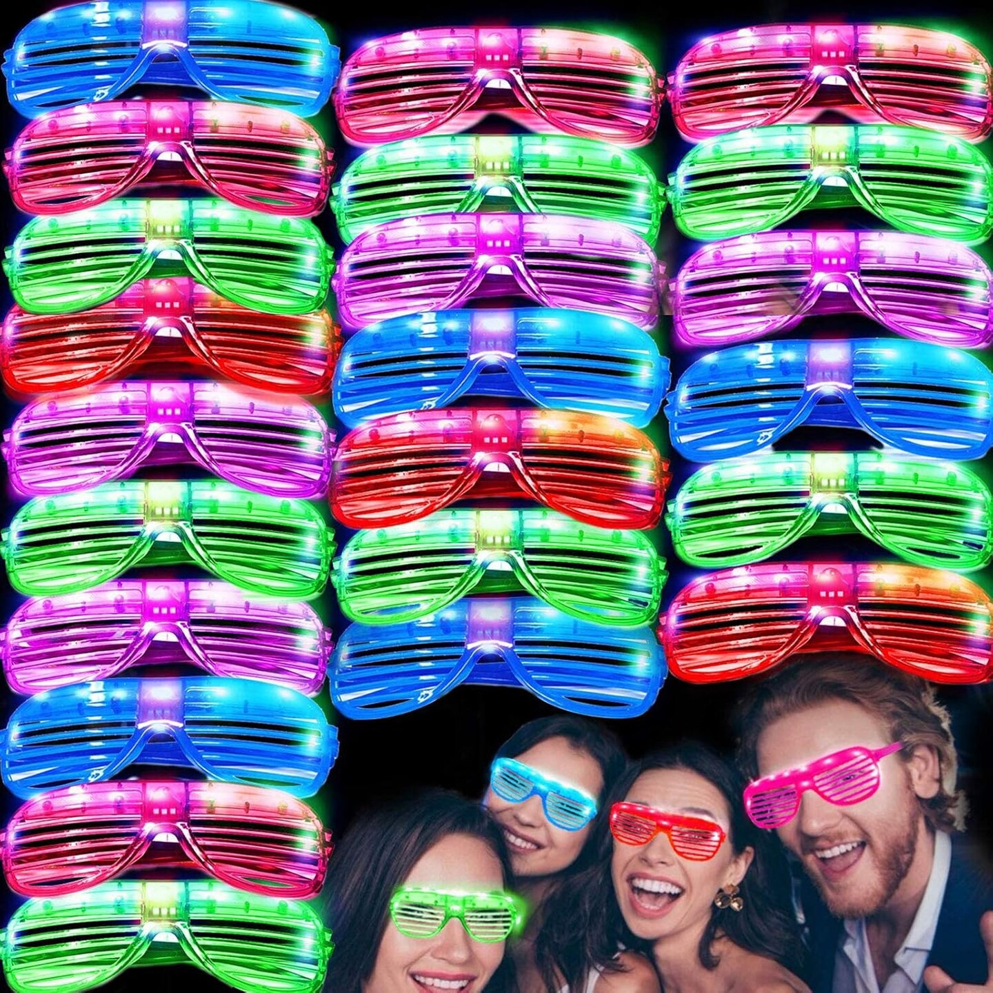 50 Pack LED Glasses 6 Color 3 Mode Light Up Party Glasses Glow In The Dark Party Supplies Shutter Shades Neon Flashing Glasses Carnival Sunglasses Party Favors Toys for Birthday Wedding Concerts Party