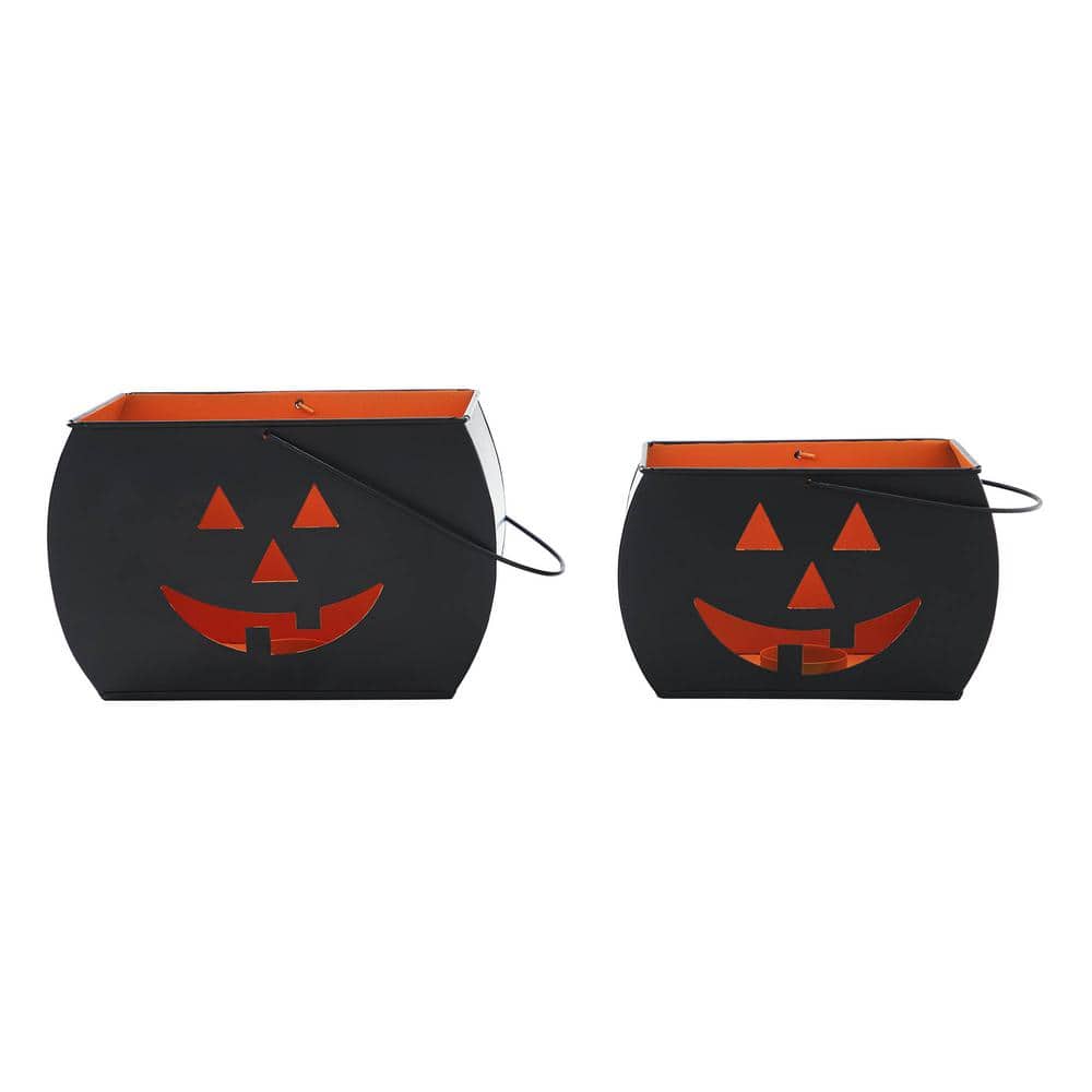 Seasons Crest Black Jack O Lantern Tealight Halloween Candle Holders