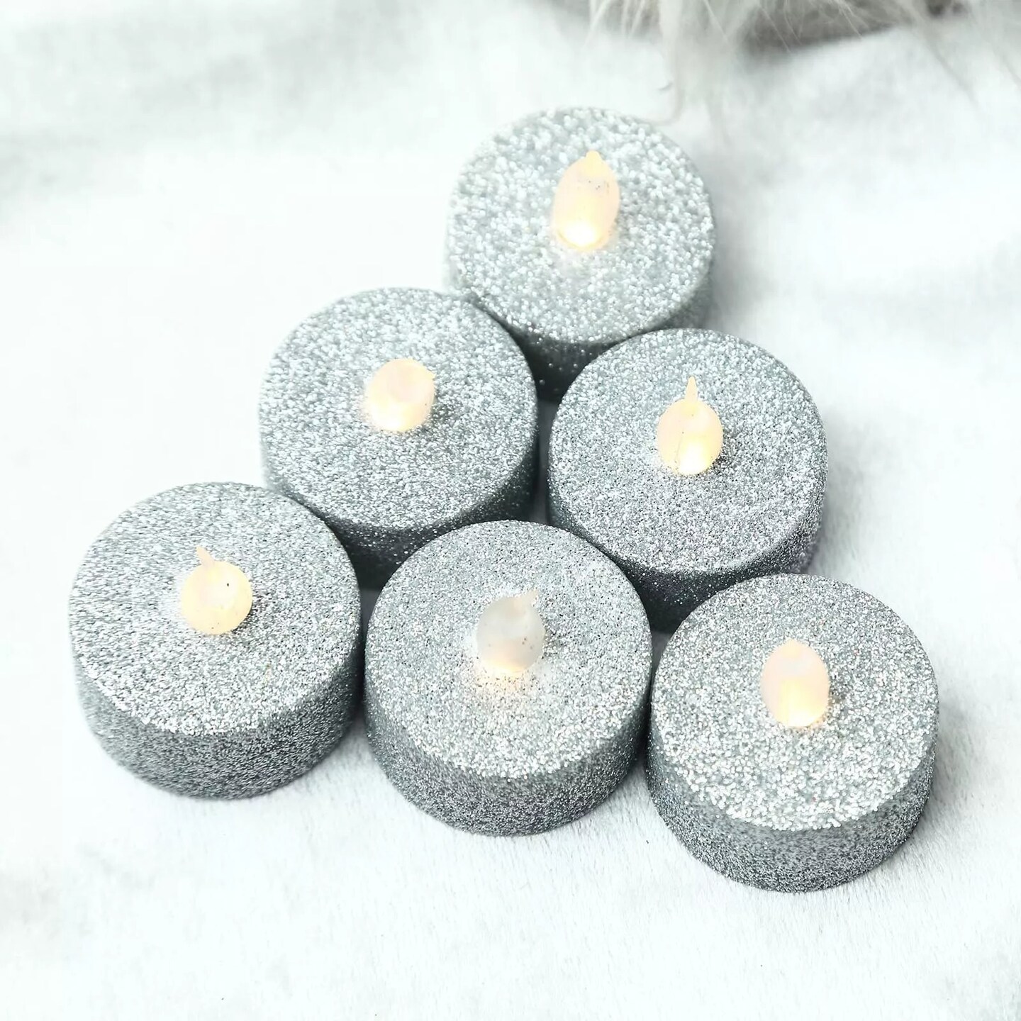 12 pcs 1.5" tall LED Tealight Glittered Candles Lights Wedding Home Centerpieces