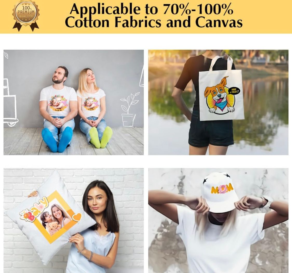 Inkjet Printable Iron-on Light Fabrics Heat Transfer Paper 8.5”x11”