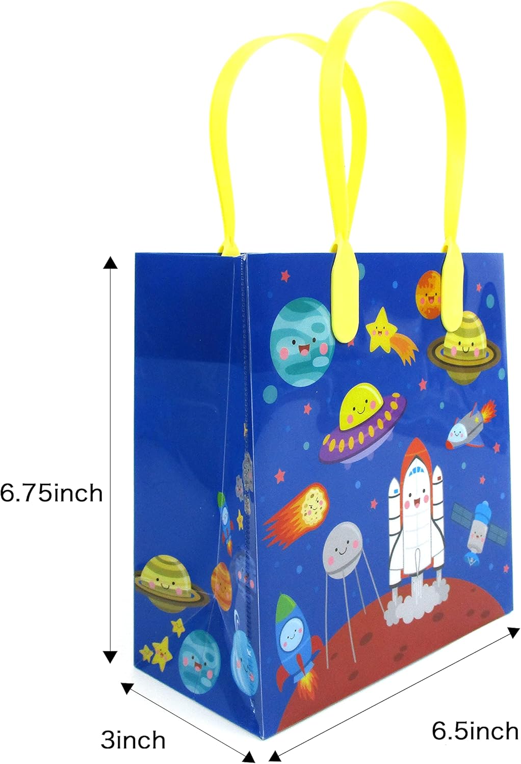 TINYMILLS Outer Space Themed Party Favor Bags Treat Bags with Handles, Outer Space Candy Bags for Birthday Party Goodie Bags, Pack of 12