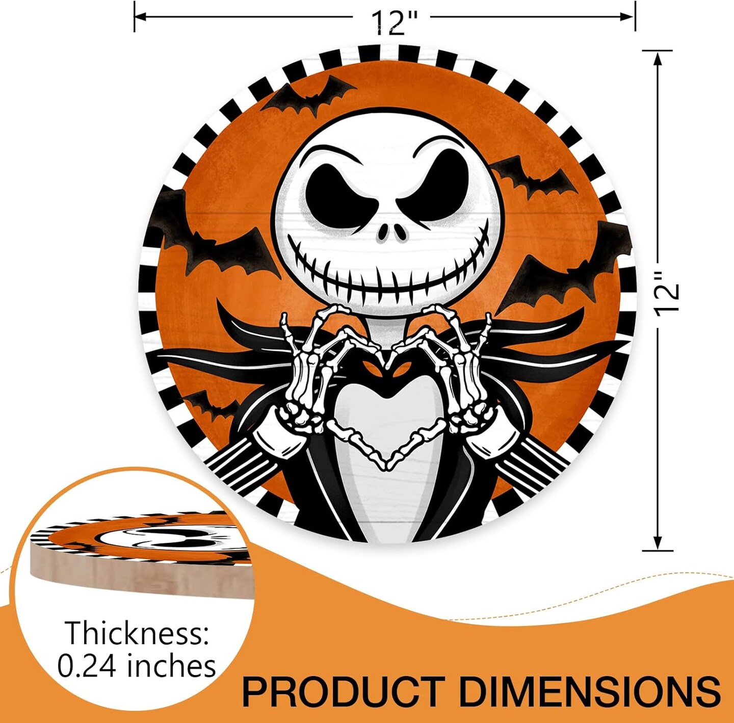 Halloween Jack Skellington Sign for Front Door Decor,