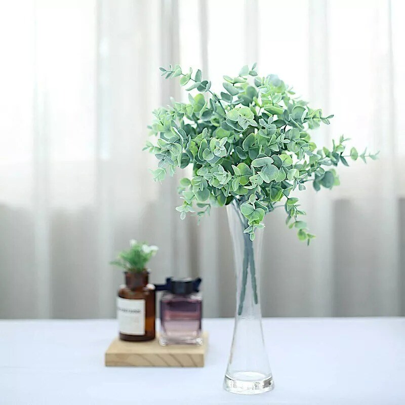 3 pcs 14" tall Frosted Green Eucalyptus Artificial Greenery Bushes Wedding Party