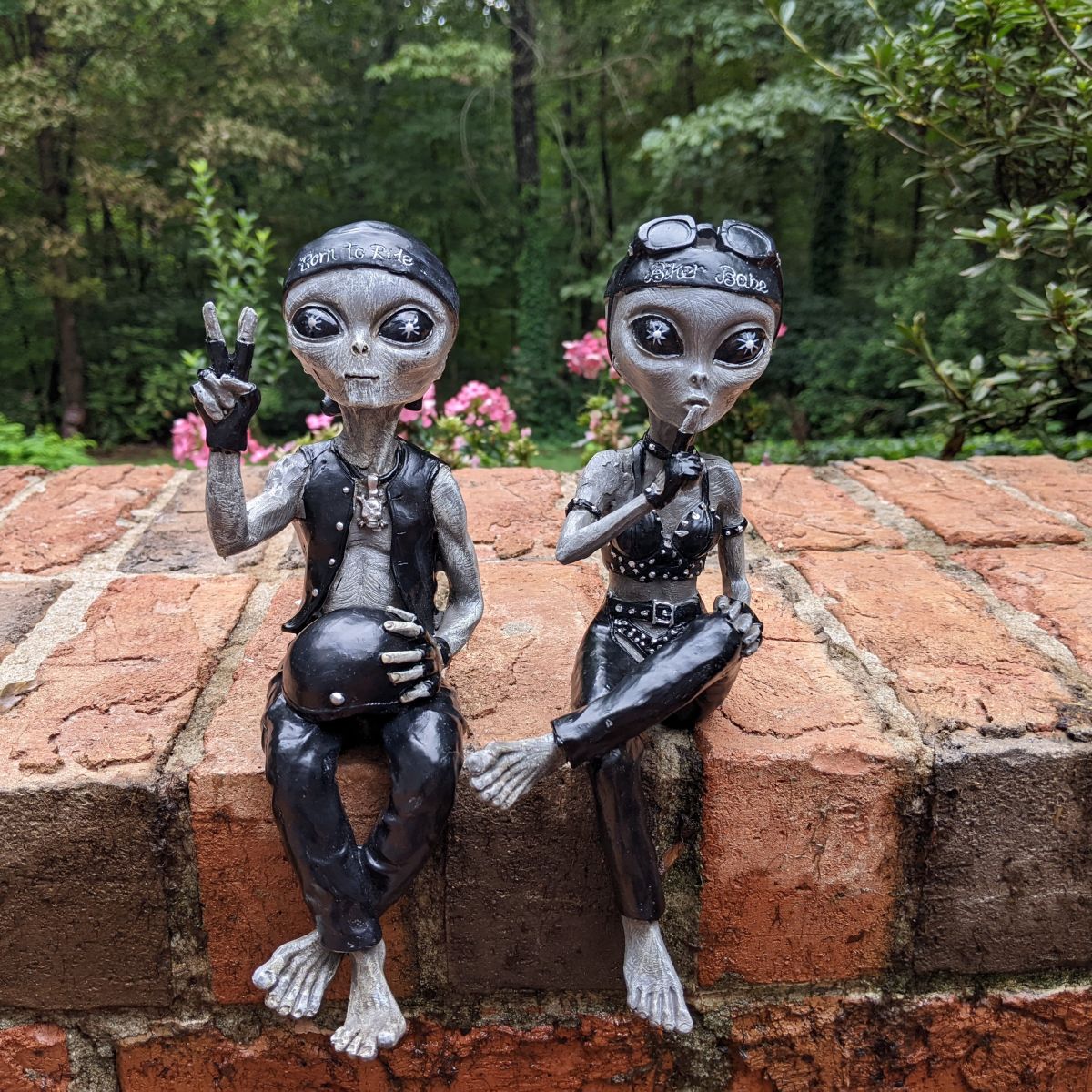 Alien Invasion Biker Babe and Biker Dude Ledge Loungers “Peace and