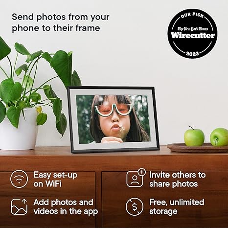 Digital Picture Frame - 10.1" HD Mat Display | Wirecutter's Best Digital Frame for Gifting - Send Photos Directly from Your Phone from Anywhere | Quick & Easy Setup Over WiFi - Free App | Black