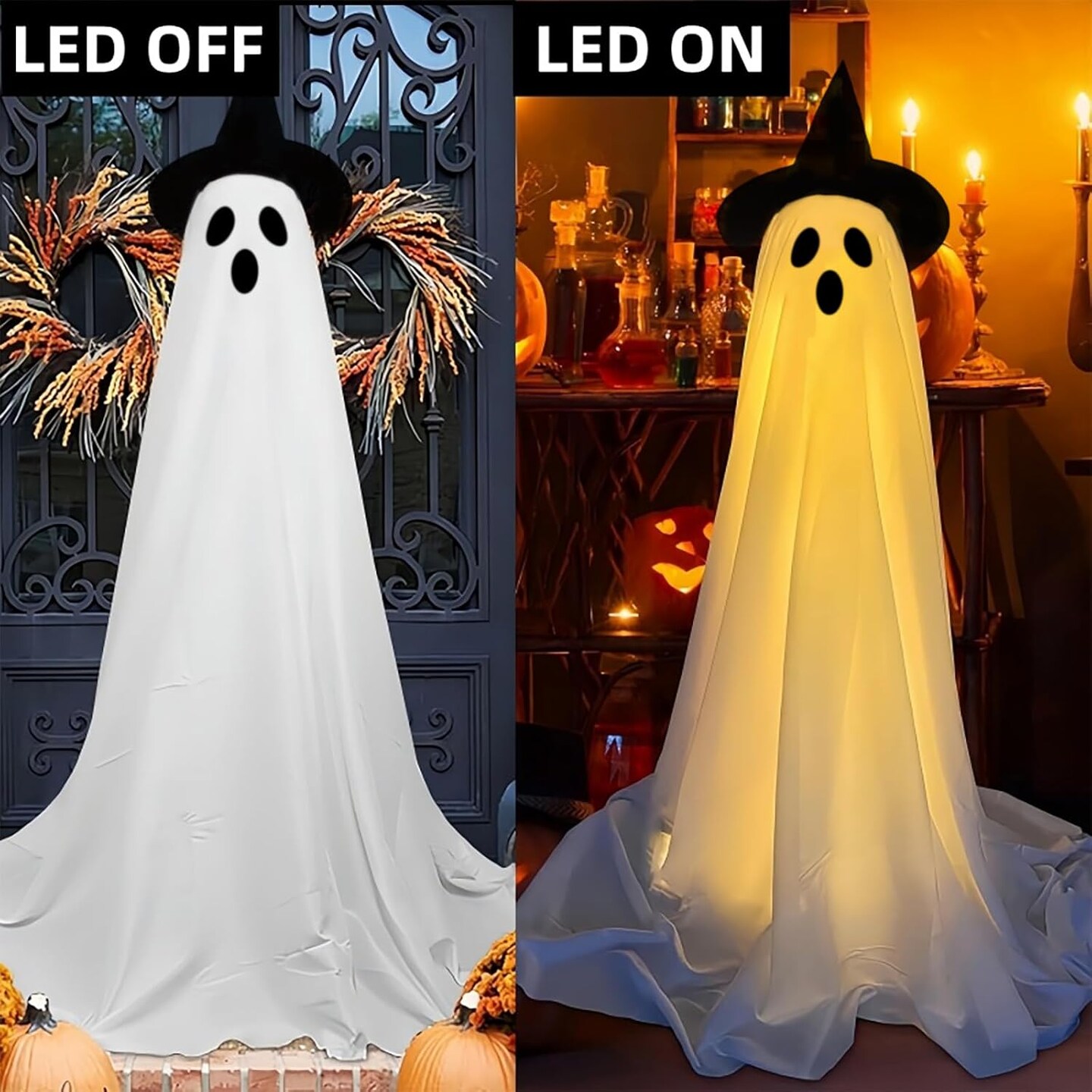Halloween Decorations Outdoor Indoor 2pcs Spooky Ghost with Witch Hat Scary Ghosts with LED Lights Halloween Decor for Yard Garden Lawn