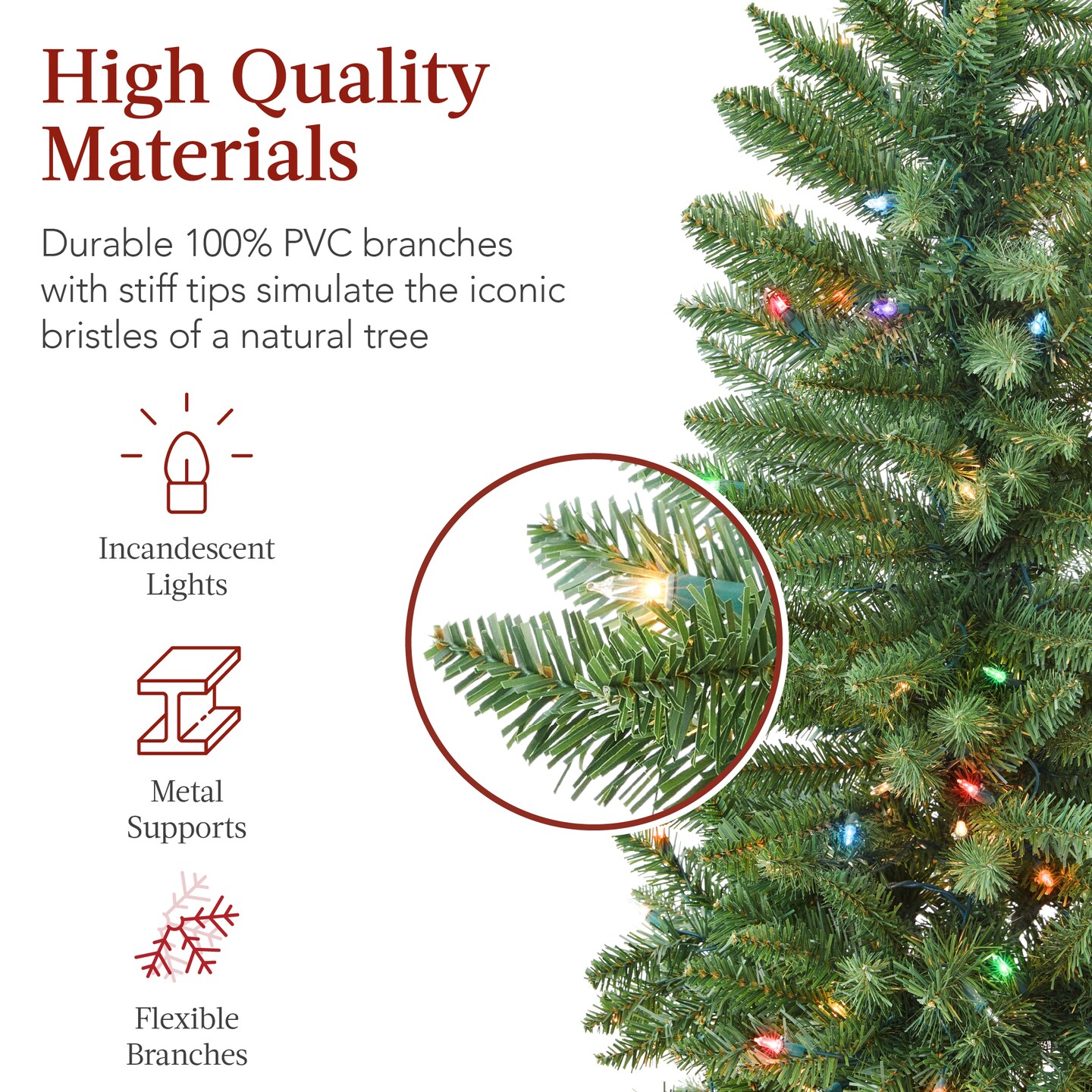 Best Choice Products Prelit Pencil Christmas Tree, Spruce Style Holiday D&#xE9;cor w/ 2-in-1 LED Lights