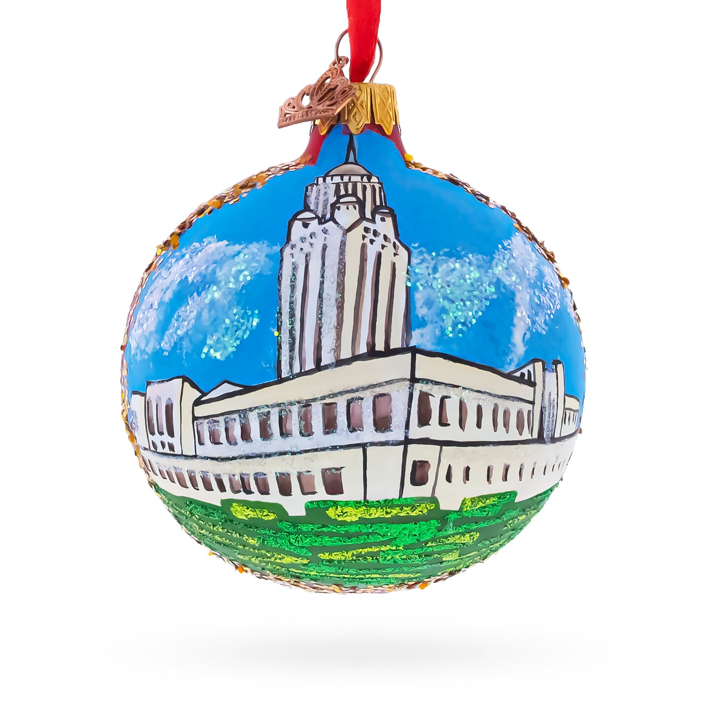 Nebraska State Capitol, Lincoln, Nebraska, USA Glass Ball Christmas Ornament 3.25 Inches