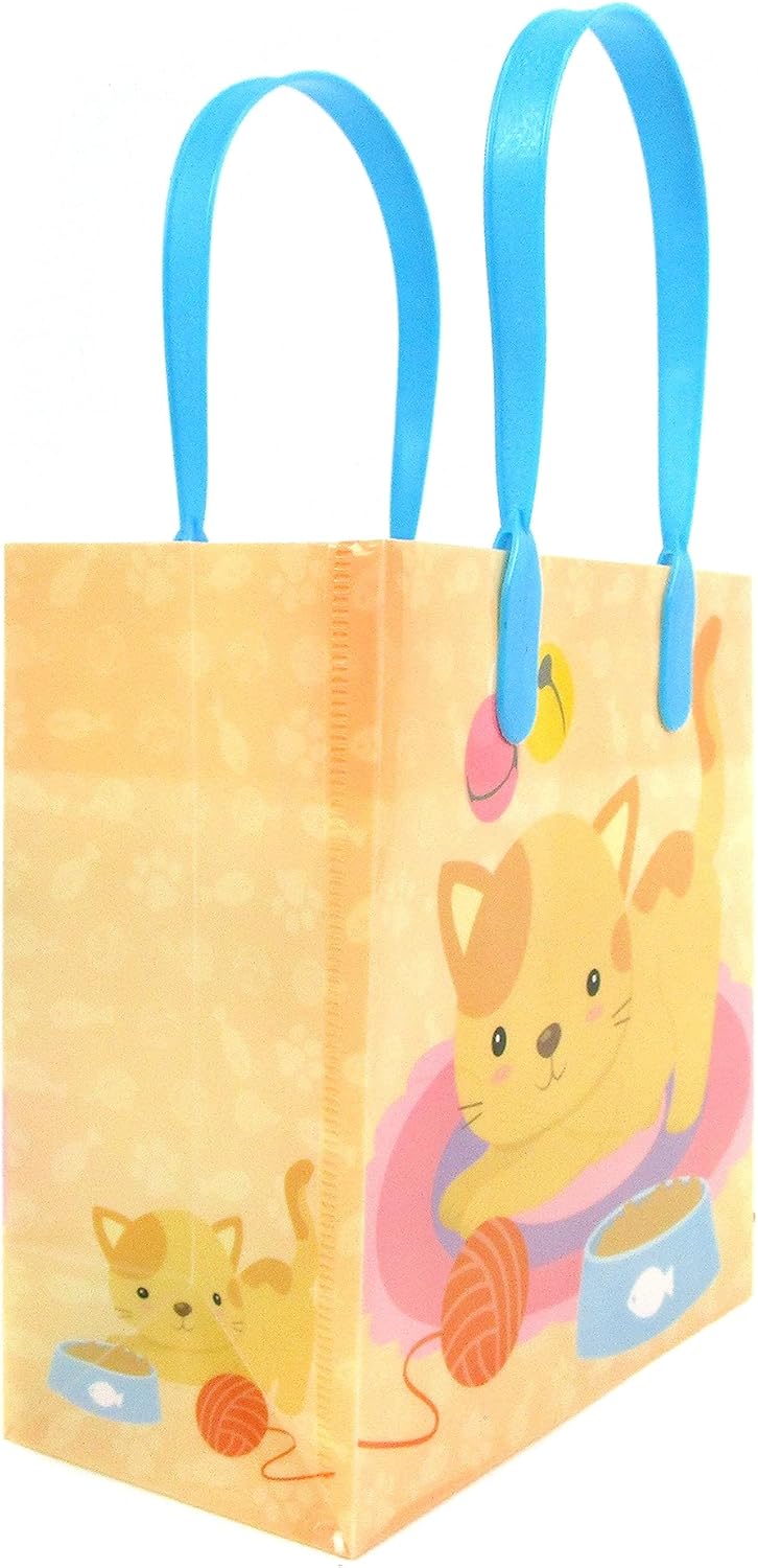 TINYMILLS Cats and Kittens Party Favor Bags Cat and Kitten Goody Bags with Handles for Cat and Kitten Theme Birthday Party Pack of 12