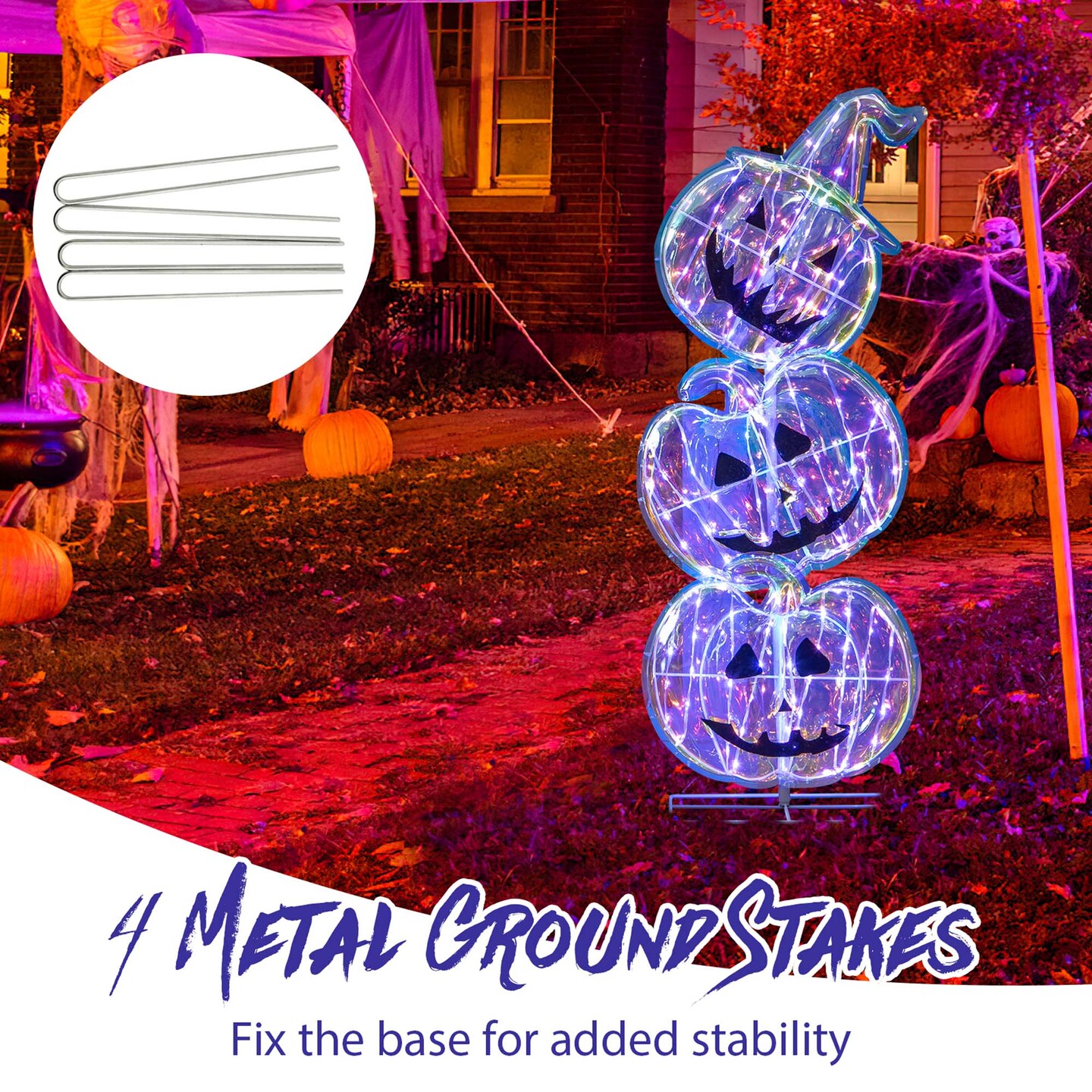Costway 3.4 FT Halloween Stacked Pumpkins 150 LED Lighted Pumpkin Decoration with Base Standing  for Home Haunted House and Outdoors