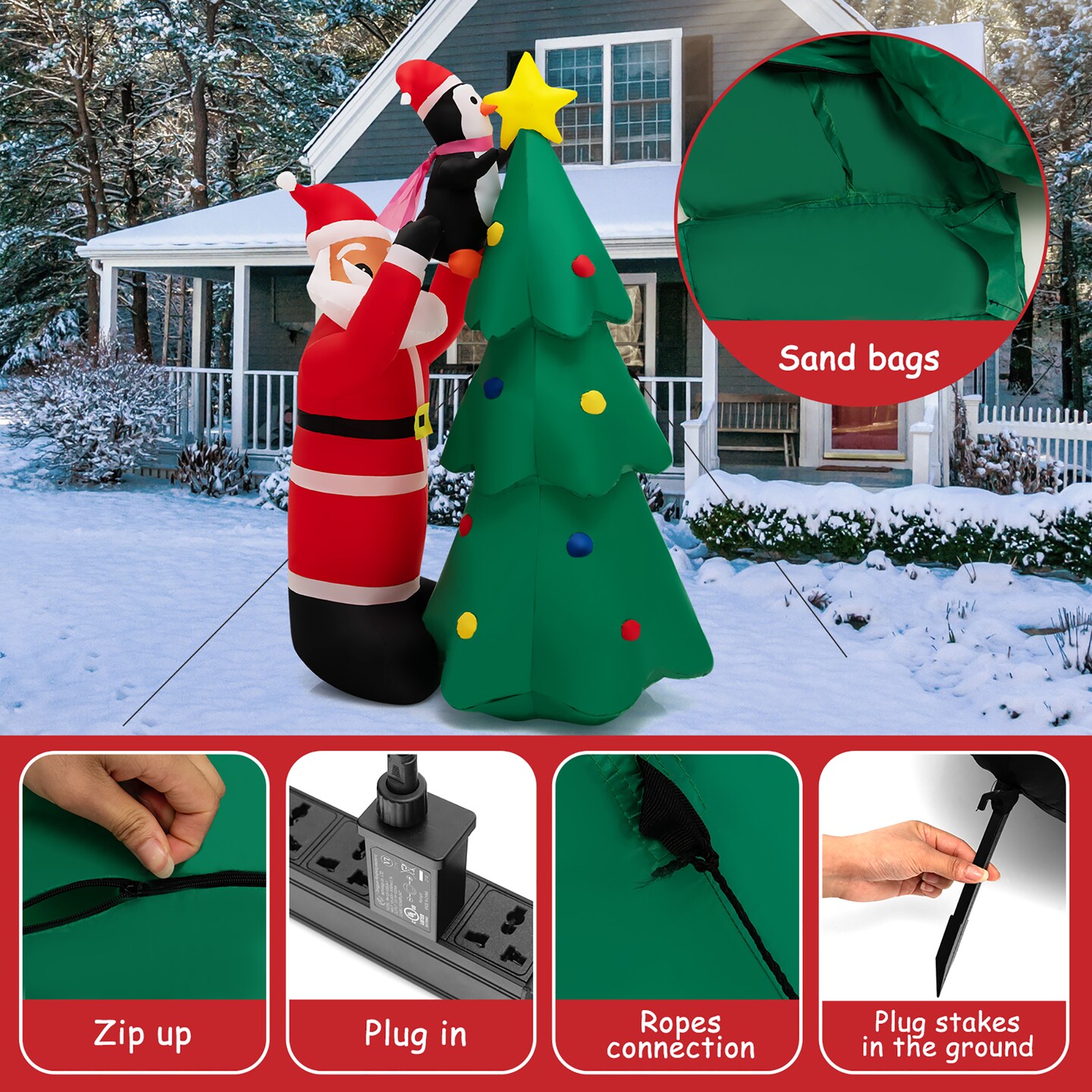 Costway 6 FT Inflatable Christmas Tree &#x26; Santa Claus w/ LEDs &#x26; Air Blower