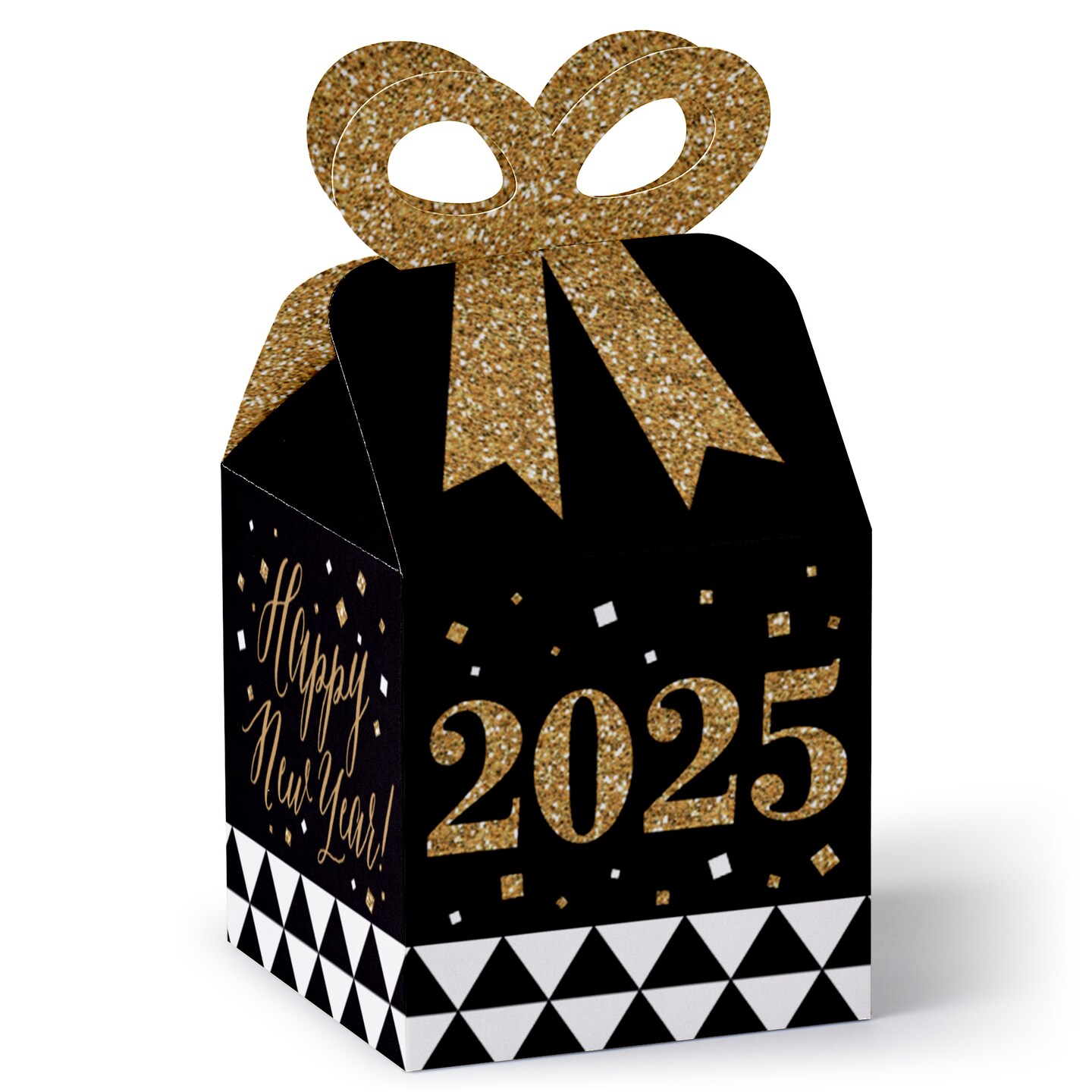 Big Dot of Happiness New Year&#x27;s Eve - Gold - Square Favor Gift Boxes - 2025 New Years Eve Party Bow Boxes - Set of 12