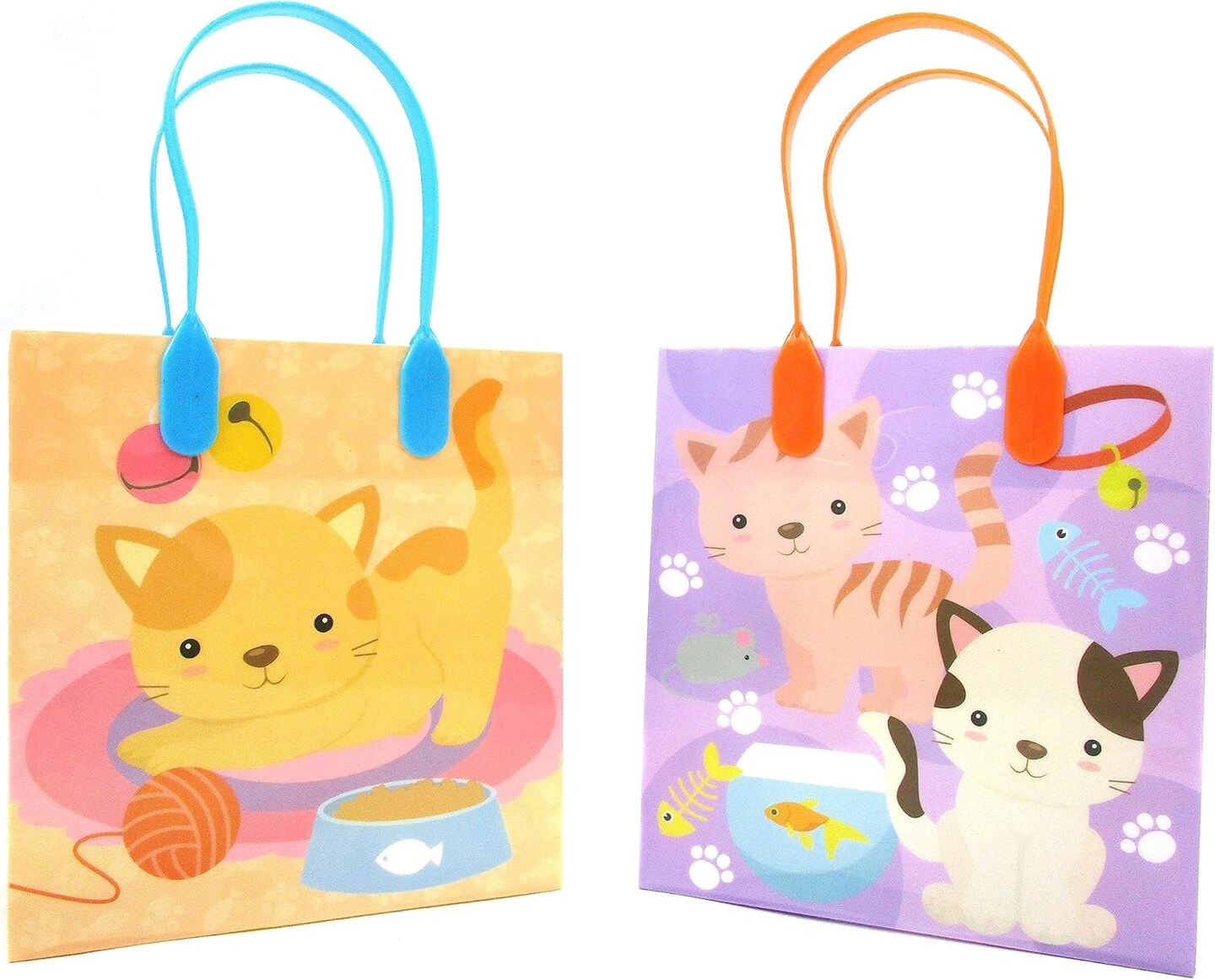 TINYMILLS Cats and Kittens Party Favor Bags Cat and Kitten Goody Bags with Handles for Cat and Kitten Theme Birthday Party Pack of 12