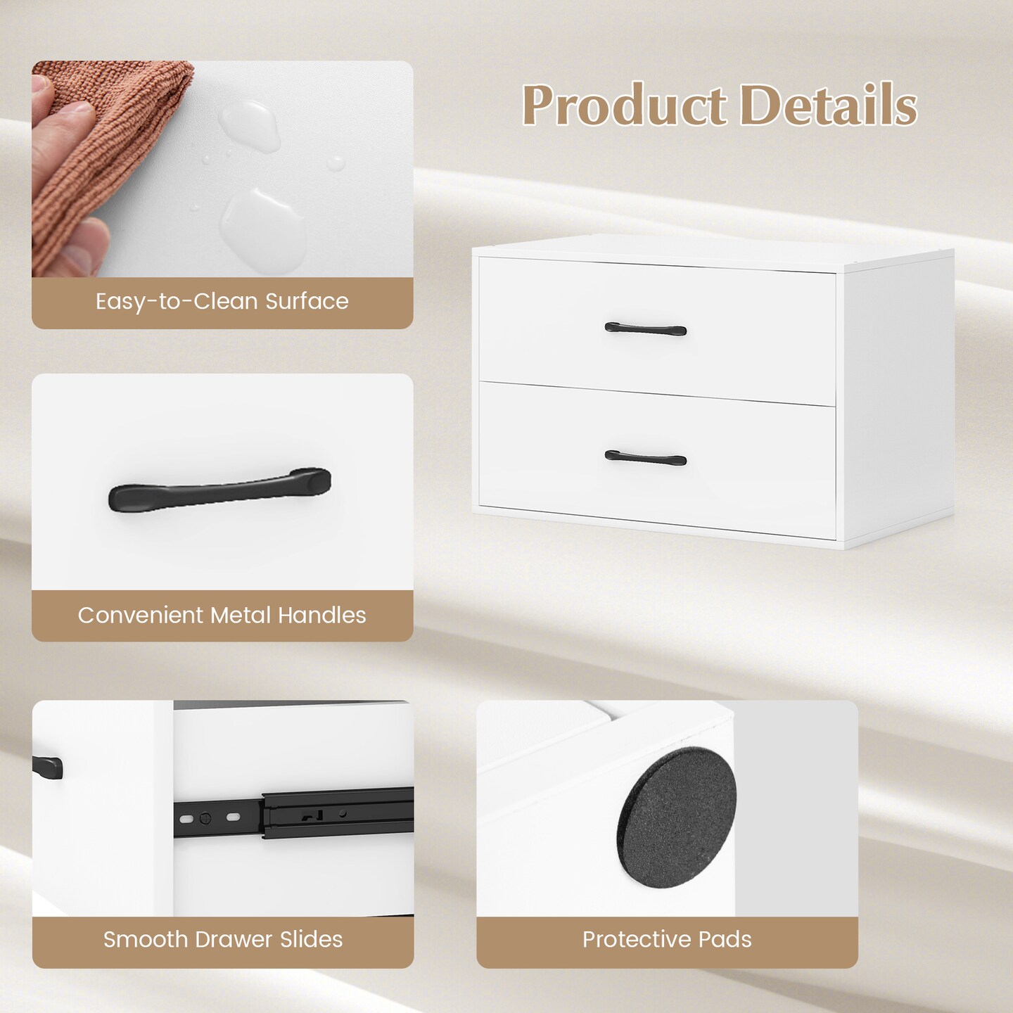 Costway 2-Drawer Dresser Stackable Horizontal Storage Organizer w/Handles White/Walnut/Black