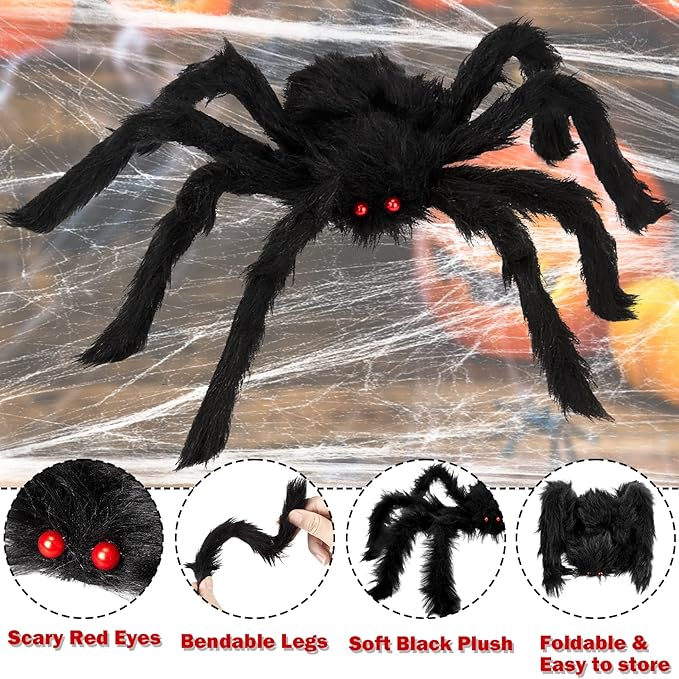 Halloween Spider Decorations, 8PCS Giant Spider Outdoor Halloween Decorations, Realistic Large Scary Spider Props for Indoor, Home, Yard, Party Creepy Halloween Decor