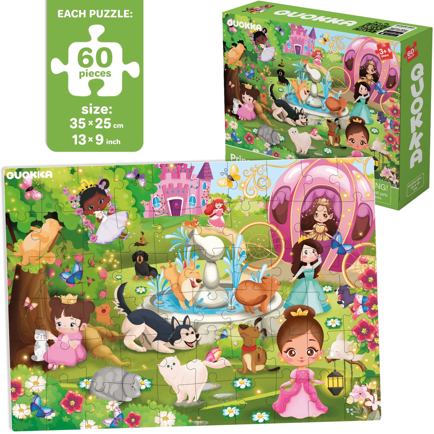 QUOKKA Puzzles for Kids Ages 4-6 - Set of 4x60 Jigsaw Puzzles for Toddlers 3-5 - Unicorn Princess Animals Toys for Children 6-8 yo - Gift Educational Game for Boys &#x26; Girls