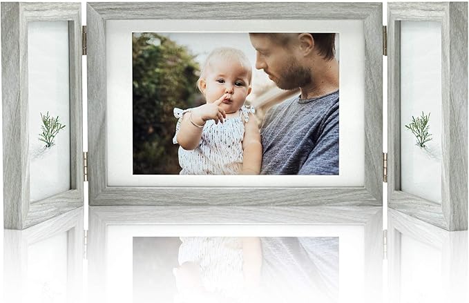 3 Picture Frame 4x6 and 5x7 Grey Photo Frames Collage Hinged Folding Triple 3 Openings Frames for Desk Wedding Birthday Gifts for Women Mom Grandma Couples Family, 2 * 4x6+1 * 5x7