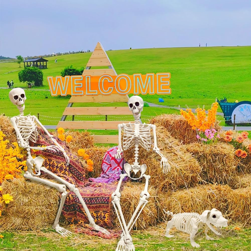 5.4FT Halloween Skeletons, Full Size Skeleton with Skeleton Dog