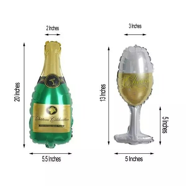 2 pcs 14&#x22; tall Champagne Bottle and Goblet Foil Balloons Set Bachelorette Party