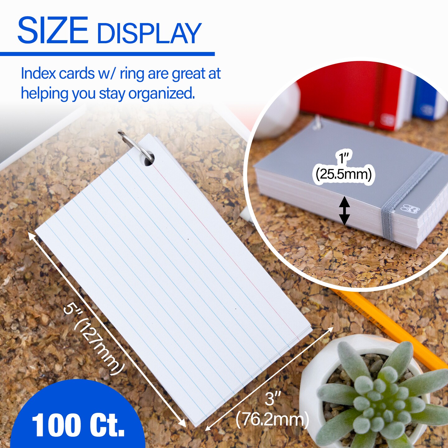 BAZIC Ruled White Index Card Poly Cover w/ Ring 3" X 5" 100 Ct.