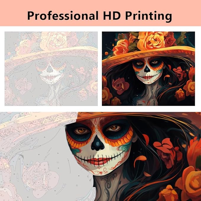 Abstract Paint by Numbers, Woman Wearing A Hat with Roses Paint by Numbers, Day of the Dead Lady Acrylic Painting Kits, Color by Numbers for Adults with Brushes and Pigment - Frameless, 16x20 Inch