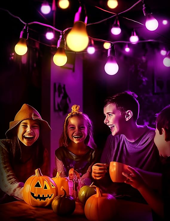 Purple Orange Light Bulbs Outdoor [ 4 Pack ] LED A19 Halloween Light Bulbs LED Orange Light 9W (60W Equivalent) - E26 Purple LED Light Bulb for Porch Light Colored Christmas Party Home Decor