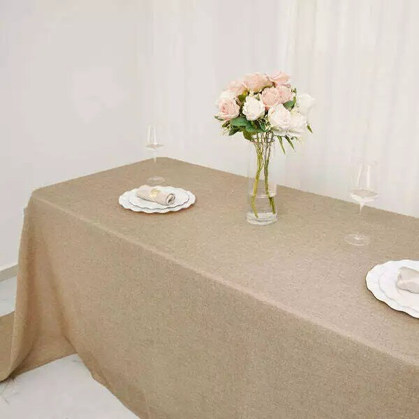 90x132" Natural Rectangular Faux Burlap Tablecloth Wedding Party Decorations