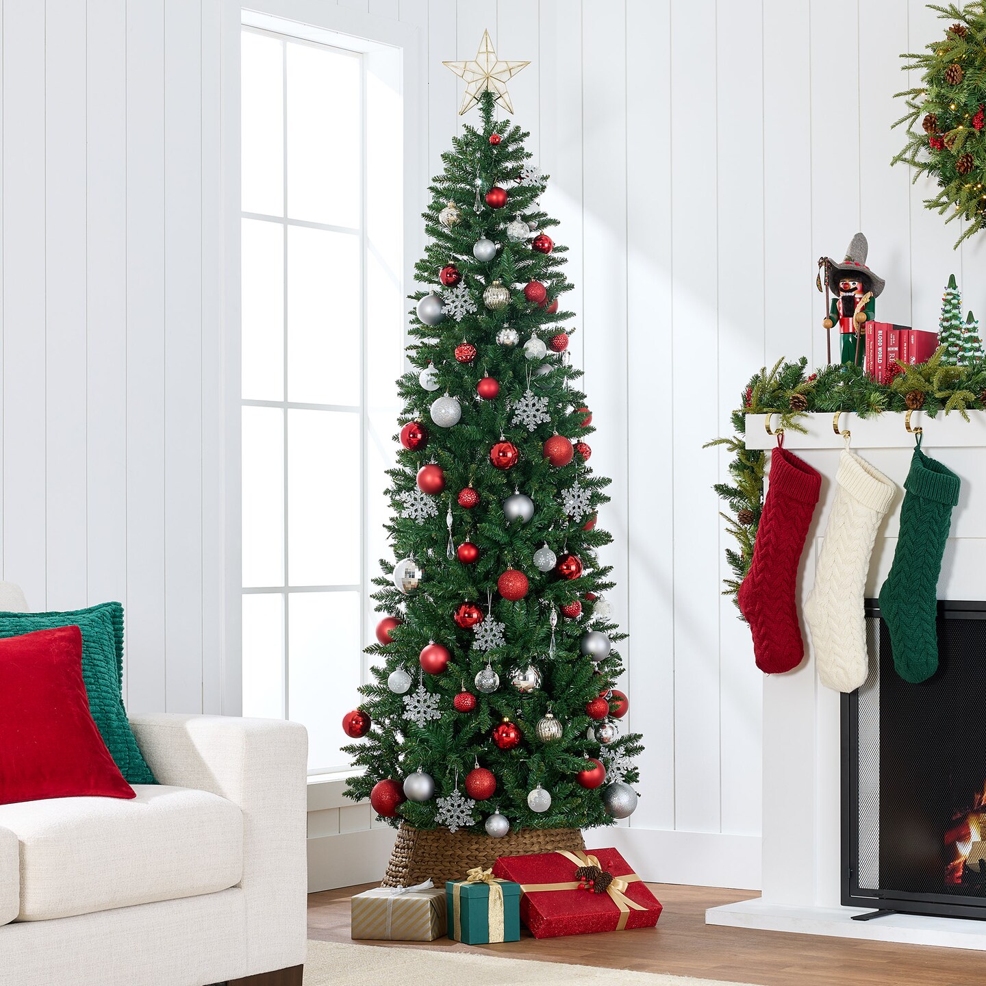 Best Choice Products Unlit Pencil Christmas Tree, Spruce Style Holiday D&#xE9;cor w/ Metal Base