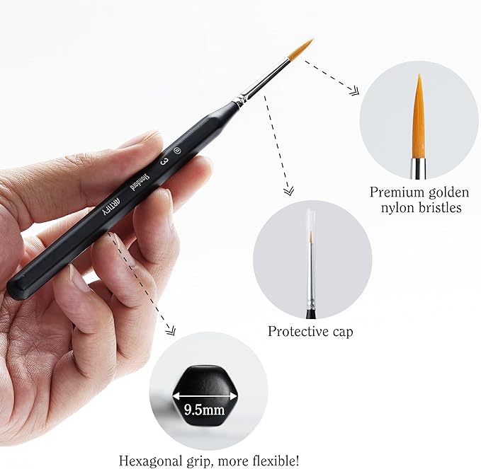 ARTIFY Miniature Detail Paint Brush Set: 9-Piece Round Small Model Paintbrushes, Thin Mini Tiny Micro Paint Brushes for Miniature Painting