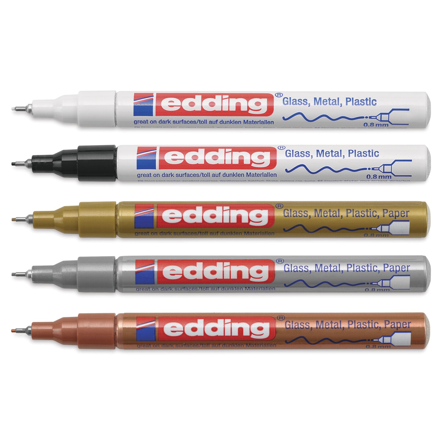 Edding Gloss Paint Markers - Metallic Colors, Set of 5, Round Nib, 0.8 mm