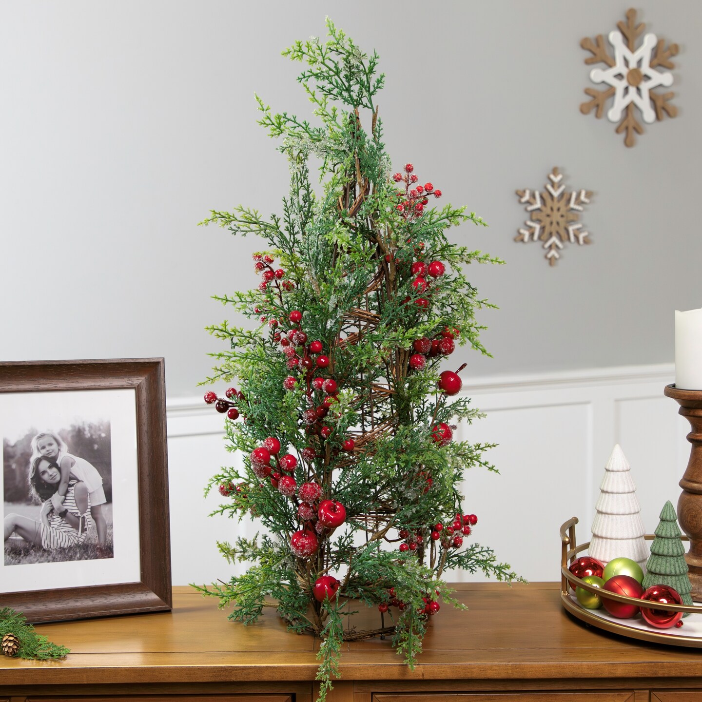 Northlight Icy Pine with Berries Artificial Cone Christmas Tree - 27&#x22;