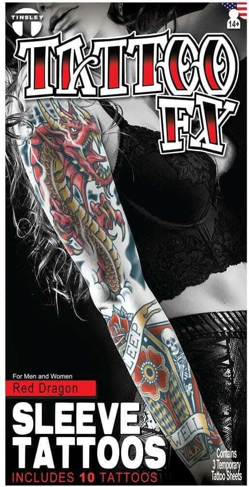 3 Piece Ultra Realistic Red Dragon Temporary Sleeve Tattoos - Applies with just water