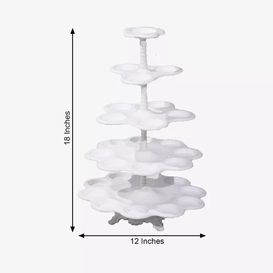 18" White 5 Tier Plastic Dessert Stand Scalloped Cupcake Holder Party Supplies