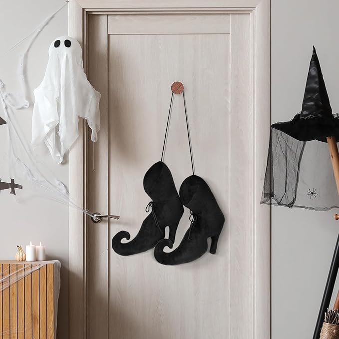 9.4 x 9inch Vintage Halloween Decorations Witch Shoes Hanging Witch Boot Ornament for Farmhouse Halloween Front Door Indoor Outdoor Porch Wall Decor